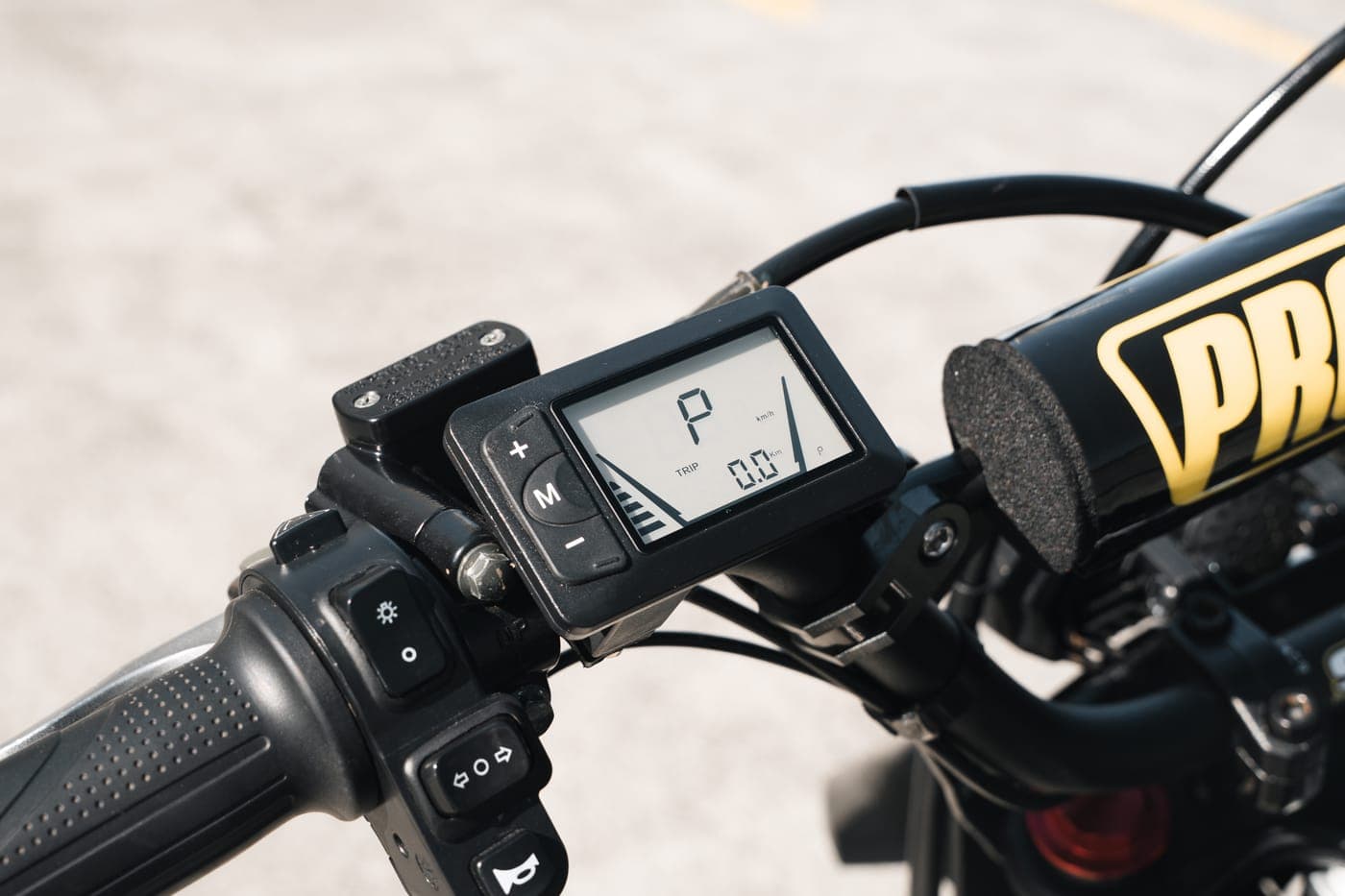 Close-up of the Revex MX digital dash in park mode