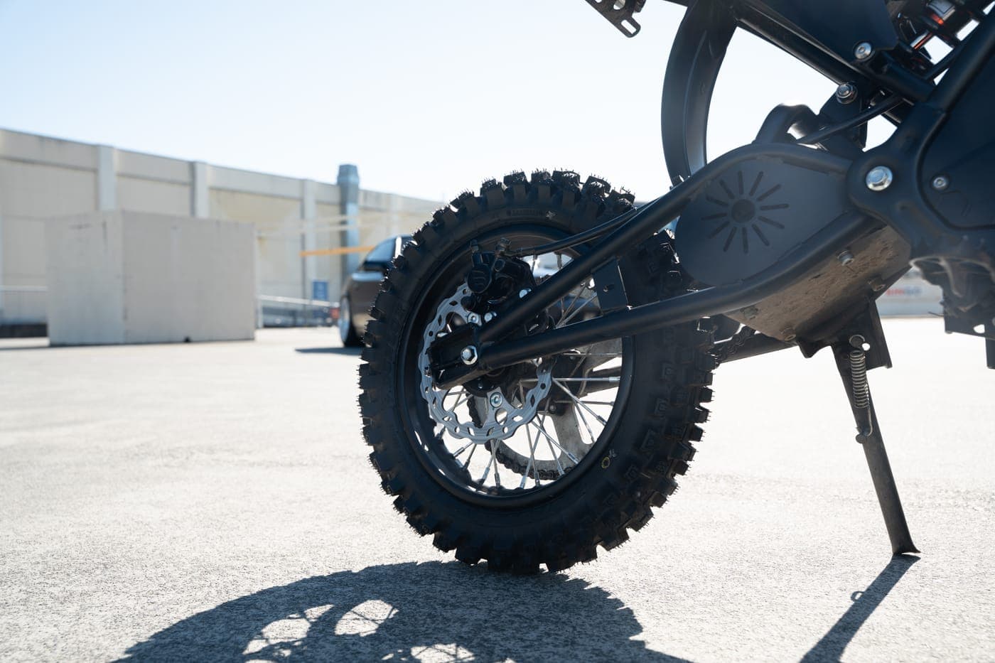 Rear wheel and disc brake close-up